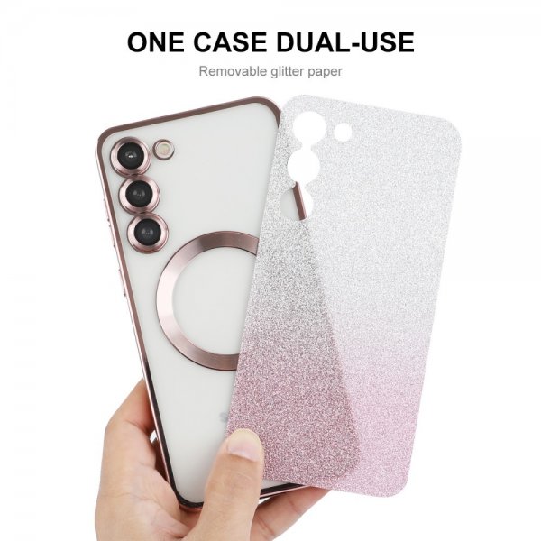 Enkay Samsung Galaxy S24 Plus Cover Forgyldt Kant Glitter MagSafe Lilla