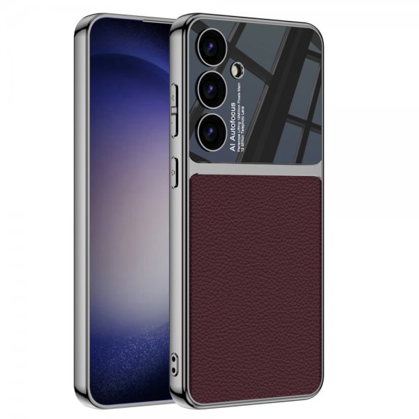 GKK Samsung Galaxy S24 Plus Cover Forgyldt Kant Lædertekstur Rød