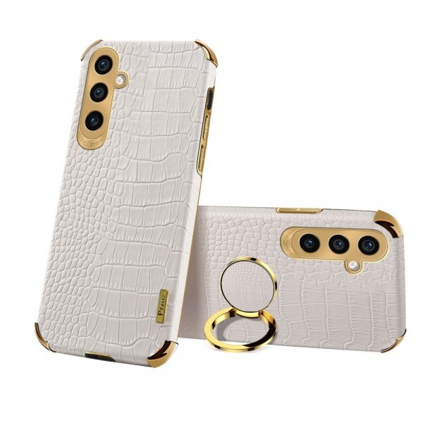 Samsung Galaxy S24 Cover Krokodillemønster Finger Ring Hvid