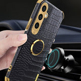 Samsung Galaxy S24 Cover Krokodillemønster Finger Ring Hvid