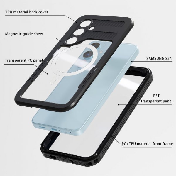 Redpepper Samsung Galaxy S24 Cover Vandtæt IP68 MagSafe Sort