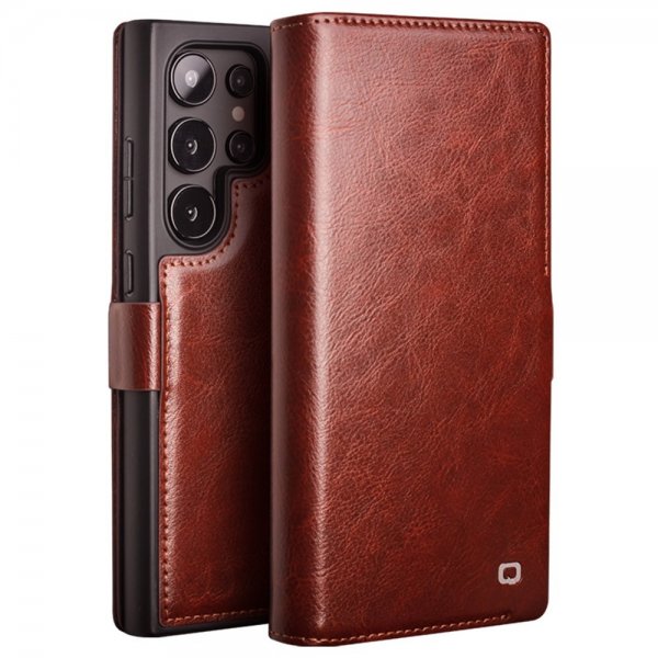 Qialino Samsung Galaxy S24 Ultra Cover Ægte Læder Kortlomme Brun