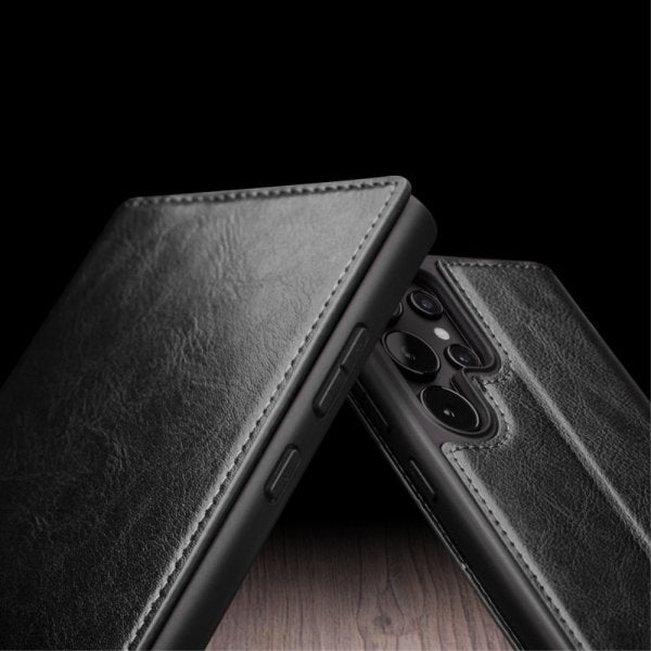 Qialino Samsung Galaxy S24 Ultra Cover Ægte Læder Sort