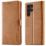 Lc.Imeeke Samsung Galaxy S24 Ultra Cover med Kortlomme Kickstand Lysbrun