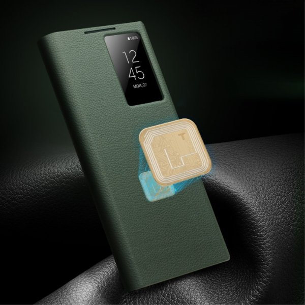Qialino Samsung Galaxy S24 Ultra Etui View Window Ægte Læder Sort