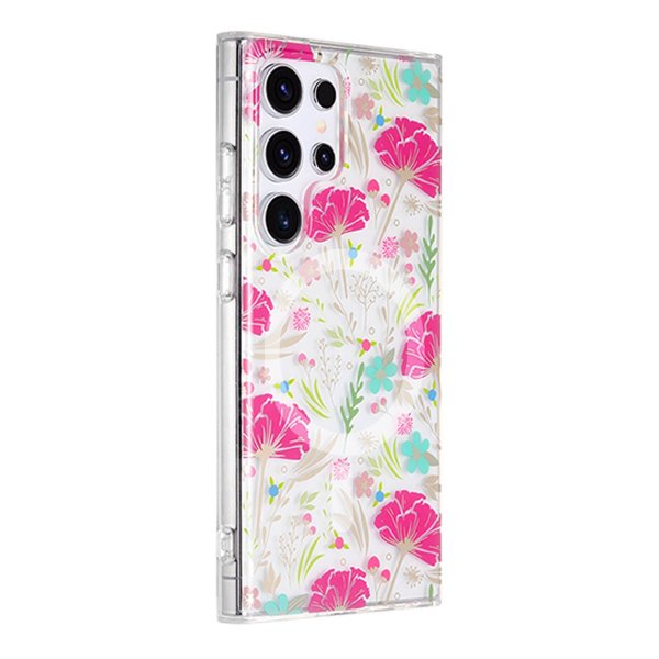 Samsung Galaxy S24 Ultra Cover Blomstermønster MagSafe Rød Grøn