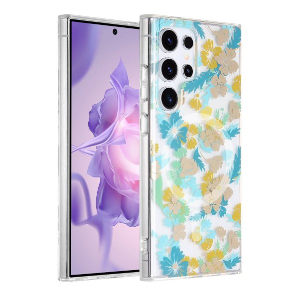 Samsung Galaxy S24 Ultra Cover Blomstermønster MagSafe Turkis