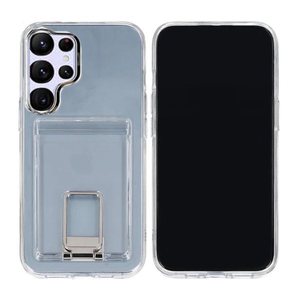 Rvelon Samsung Galaxy S24 Ultra Cover med Stativ Kreditkortholder Gennemsigtig