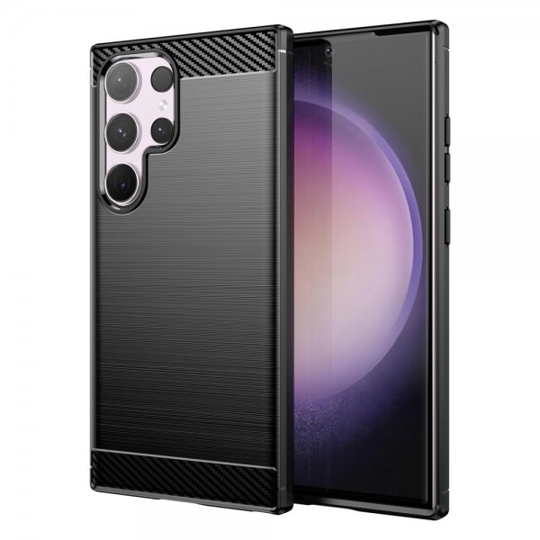 Samsung Galaxy S24 Ultra Cover Børstet Kulfibertekstur Sort