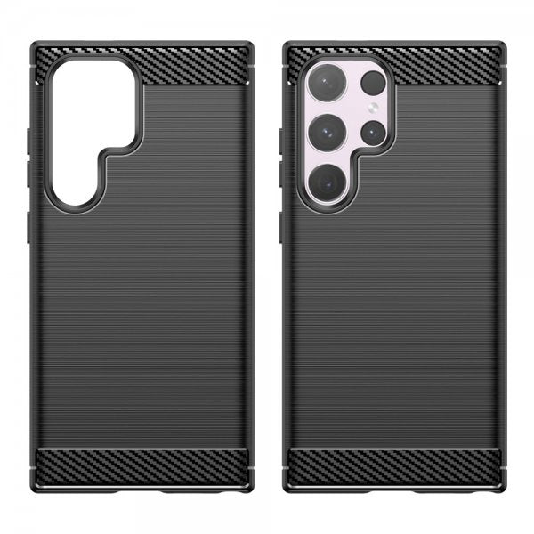 Samsung Galaxy S24 Ultra Cover Børstet Kulfibertekstur Sort
