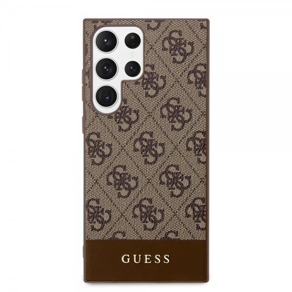 Guess Samsung Galaxy S24 Ultra Cover Bottom Stripe Metal Logo Brun