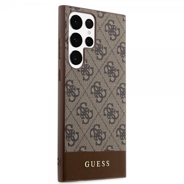 Guess Samsung Galaxy S24 Ultra Cover Bottom Stripe Metal Logo Brun