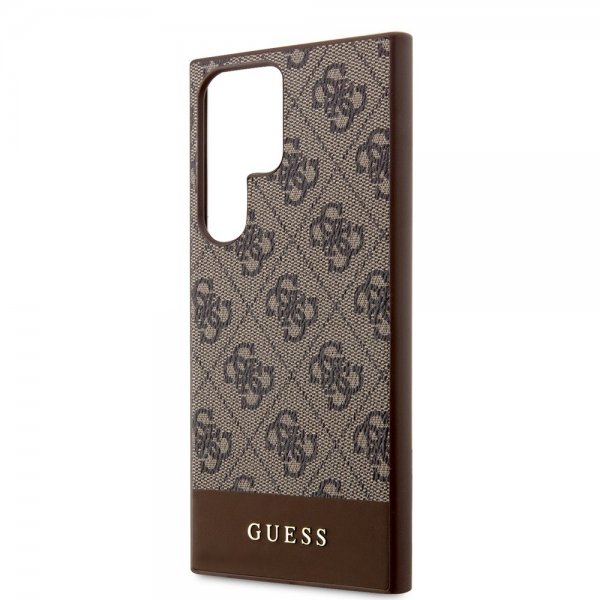 Guess Samsung Galaxy S24 Ultra Cover Bottom Stripe Metal Logo Brun