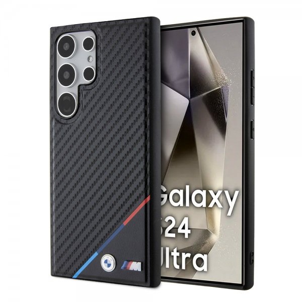 BMW Samsung Galaxy S24 Ultra Cover Carbon Tricolor Stripe MagSafe Sort