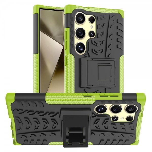 Samsung Galaxy S24 Ultra Cover Dækmønster Stativfunktion Grøn