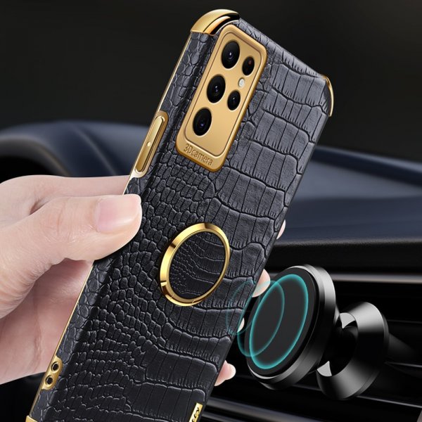 Samsung Galaxy S24 Ultra Cover Krokodillemønster Fingerring Gul