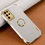 Samsung Galaxy S24 Ultra Cover Krokodillemønster Fingerring Hvid