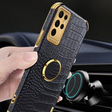 Samsung Galaxy S24 Ultra Cover Krokodillemønster Fingerring Hvid