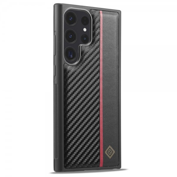 Lc.Imeeke Samsung Galaxy S24 Ultra Cover Kulfibertekstur Rød Stribe Sort
