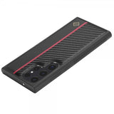 Lc.Imeeke Samsung Galaxy S24 Ultra Cover Kulfibertekstur Rød Stribe Sort