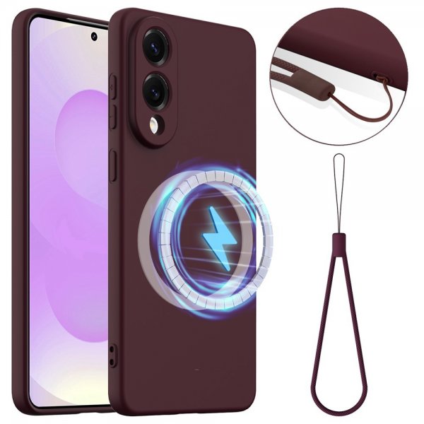 Samsung Galaxy S25 Edge Cover med Strop Silikone MagSafe Vinrød