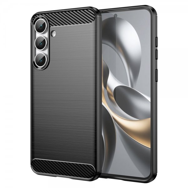 Samsung Galaxy S25 FE Cover Børstet Kulfiber Tekstur Sort