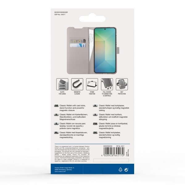 Vivanco Samsung Galaxy S25 Etui Classic Wallet Gråbrun