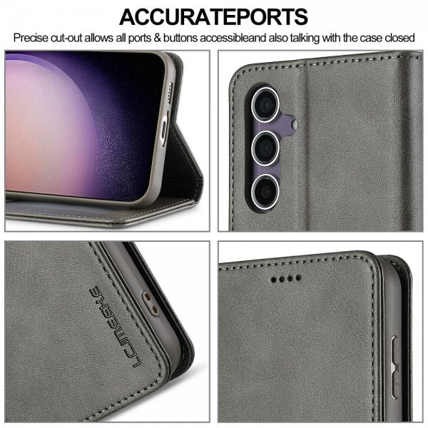Lc.Imeeke Samsung Galaxy S25 Cover med Kortrum Stativfunktion Grå