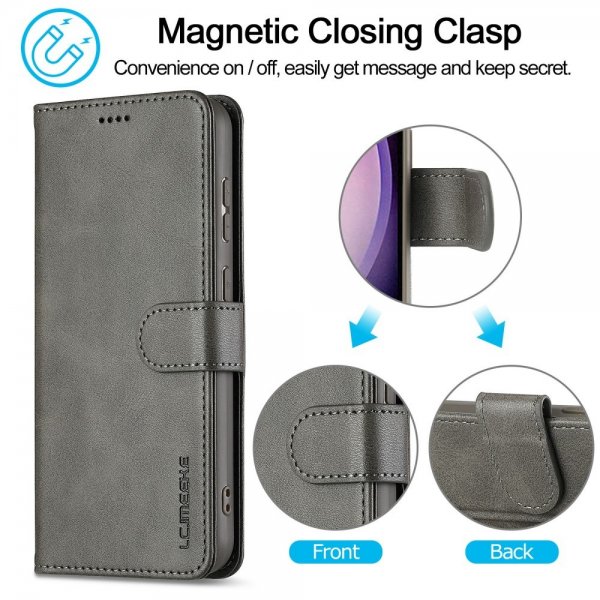 Lc.Imeeke Samsung Galaxy S25 Cover med Kortrum Stativfunktion Grå