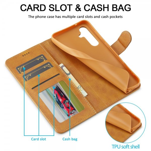 Lc.Imeeke Samsung Galaxy S25 Etui med Kortlomme Standfunktion Lysebrun