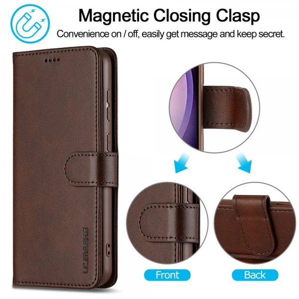 Lc.Imeeke Samsung Galaxy S25 Etui med Kortlomme Stativfunktion Mørkebrun
