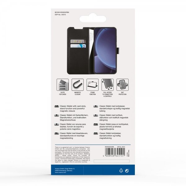 Vivanco Samsung Galaxy S25 Plus Etui Classic Wallet Sort