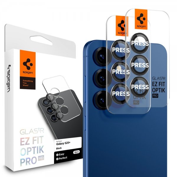 Spigen Samsung Galaxy S25 Plus Kamerabeskyttelse GLAS.tR EZ Fit Optik Pro 2-pak Sort