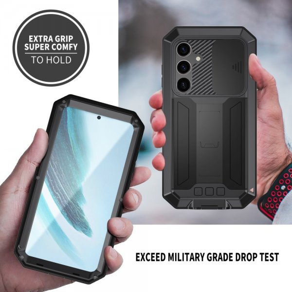 R-JUST Samsung Galaxy S25 Plus Cover Metal Stødsikker Kamerabeskyttelse Sort