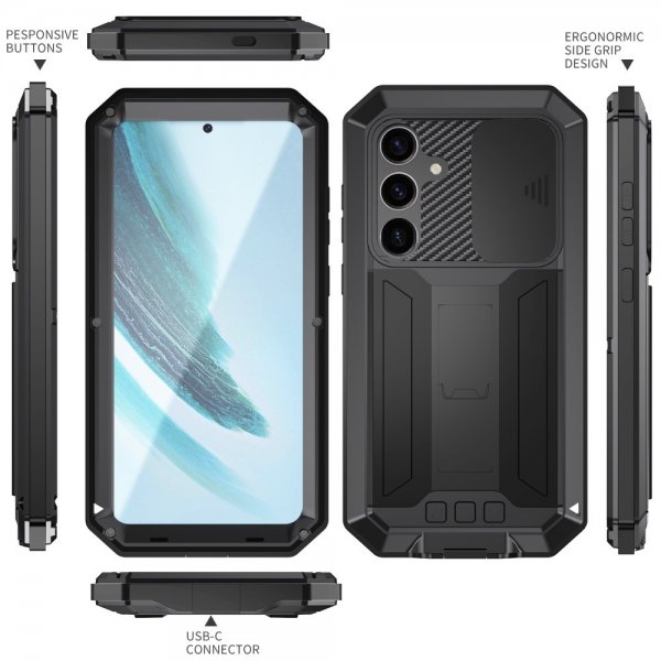 R-JUST Samsung Galaxy S25 Plus Cover Metal Stødsikker Kamerabeskyttelse Sort