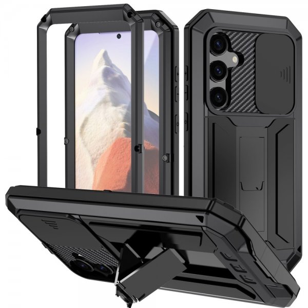 R-JUST Samsung Galaxy S25 Cover Metal Stødabsorberende Kamerabeskyttelse Sort