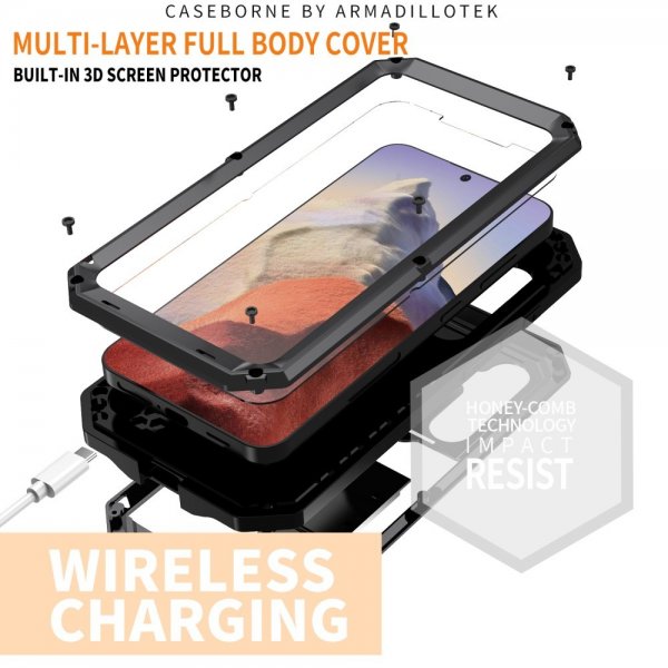 R-JUST Samsung Galaxy S25 Cover Metal Stødabsorberende Kamerabeskyttelse Sort
