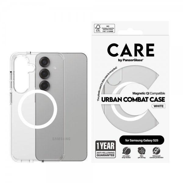 CARE by PanzerGlass Samsung Galaxy S25 Cover Urban Combat MagSafe Hvid