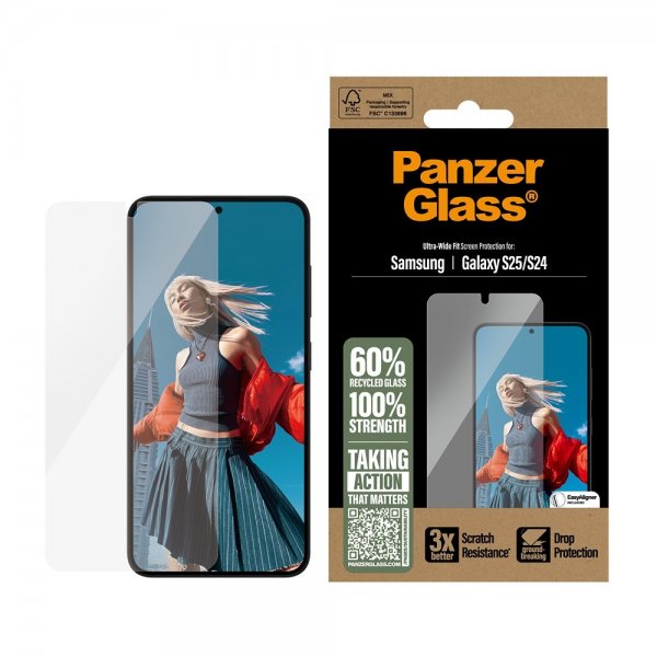 PanzerGlass Samsung Galaxy S24/Galaxy S25 Skærmbeskyttelse Ultra-Wide Fit EasyAligner
