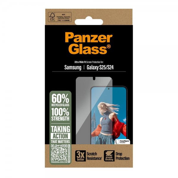 PanzerGlass Samsung Galaxy S24/Galaxy S25 Skærmbeskyttelse Ultra-Wide Fit EasyAligner