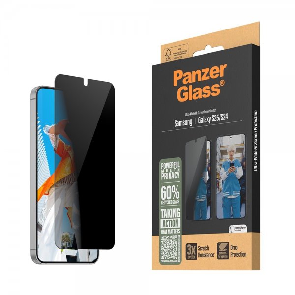 PanzerGlass Samsung Galaxy S24/Galaxy S25 Skærmbeskyttelse Ultra-Wide Fit Privacy EasyAligner