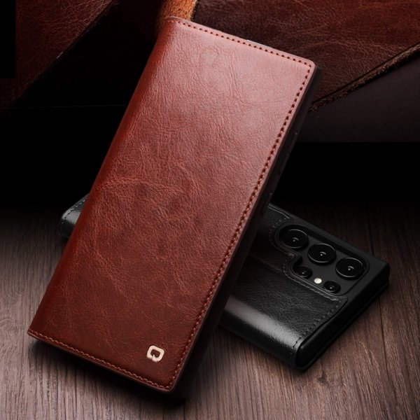 Qialino Samsung Galaxy S25 Ultra Cover Ægte Læder Sort
