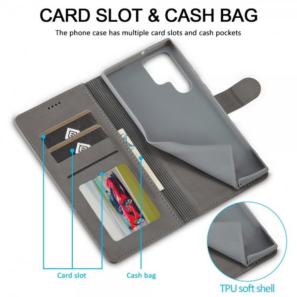 Lc.Imeeke Samsung Galaxy S25 Ultra Cover med Kortlomme Standerfunktion Grå