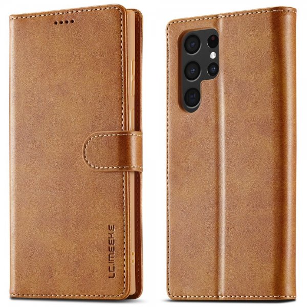 Lc.Imeeke Samsung Galaxy S25 Ultra Cover med Kortlomme Standerfunktion Lysebrun