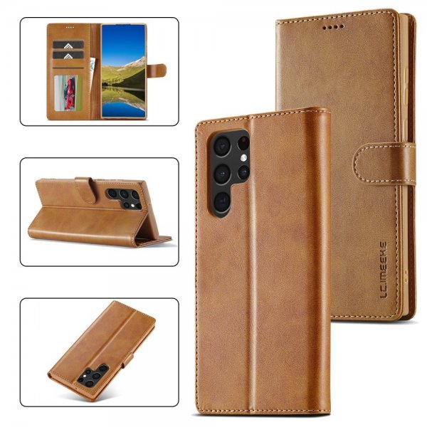 Lc.Imeeke Samsung Galaxy S25 Ultra Cover med Kortlomme Standerfunktion Lysebrun