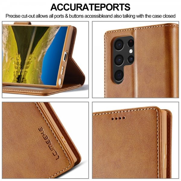 Lc.Imeeke Samsung Galaxy S25 Ultra Cover med Kortlomme Standerfunktion Lysebrun