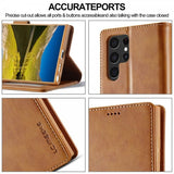 Lc.Imeeke Samsung Galaxy S25 Ultra Cover med Kortlomme Standerfunktion Lysebrun