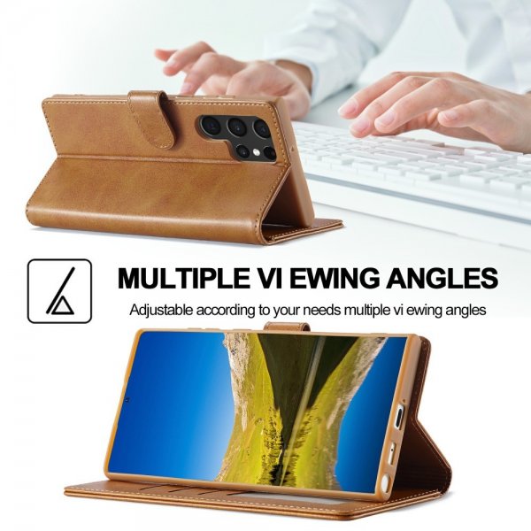 Lc.Imeeke Samsung Galaxy S25 Ultra Cover med Kortlomme Standerfunktion Lysebrun