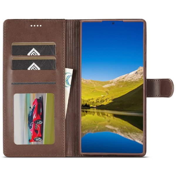 Lc.Imeeke Samsung Galaxy S25 Ultra Cover med Kortlomme Standerfunktion Mørkebrun
