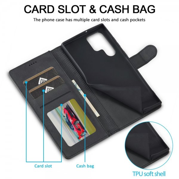 Lc.Imeeke Samsung Galaxy S25 Ultra Cover med Kortlomme Standerfunktion Sort